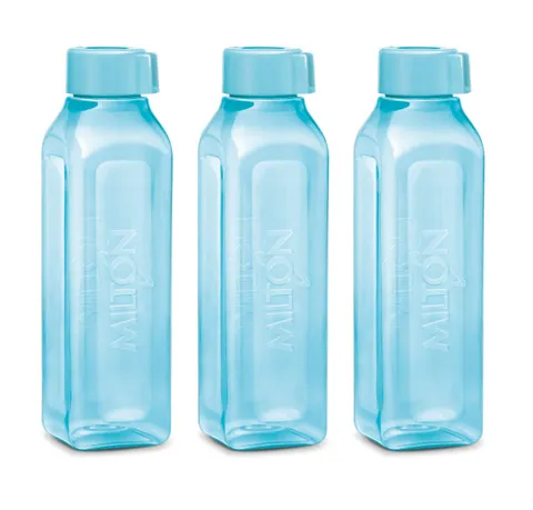 Milton Plastic Square Tetra Bottle 1000ml, Set of 3, Multicolour