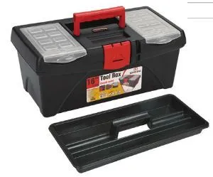 16 "toolbox with red and black lid with removable tray