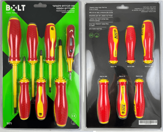 Set of 7 professional insulated screwdrivers for electricians