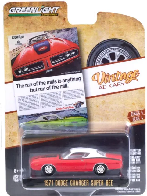 Greenlight Die Cast Vintage Ad Cars 1971 Dodge Charger Super Bee