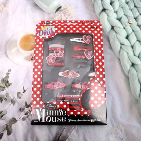 Lil Diva Minnie Mouse Hair Accessories Gift Set of 20pcs 13 Rubber Bands And 7 Hair Clips