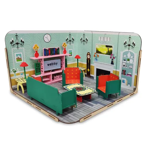 Webby DIY Build & Paint Living Room with Furniture Wooden Dollhouse Kit