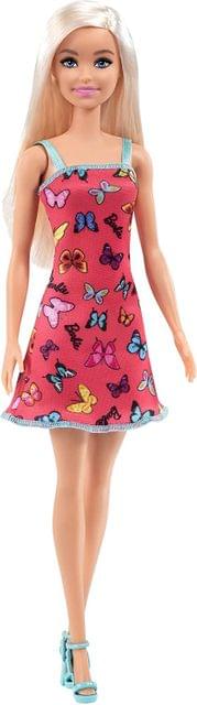 Barbie Doll With Pink Butterfly And Barbie Logo Print Dress & Strappy Heels