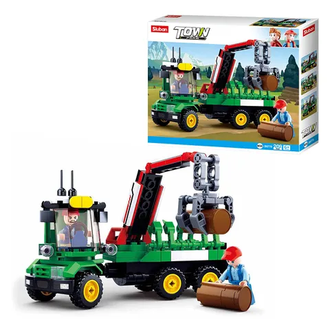 Sluban Town Log Trailer Building Blocks Set with 2 Log Toys & Movable Log Carrier