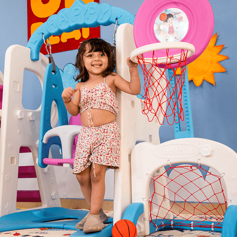 OK Play 5 in 1 Swing Slide Playground Combo (Swing, Slide, Basketball, Football and Hockey)