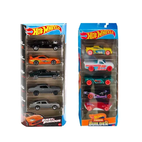 Hot Wheels 5 Car Pack Combo - Track Builder and Fast & Furious