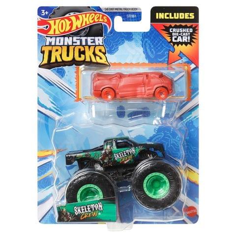 Hot Wheels Monster Trucks Skeleton Crew with Crushed Die Cast Car