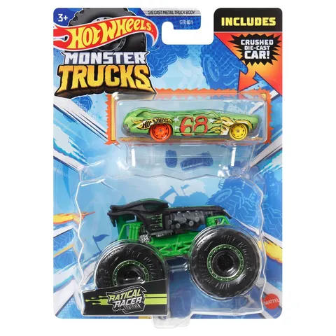 Hot Wheels Monster Trucks Ratical Racer with Crushed Die Cast Car