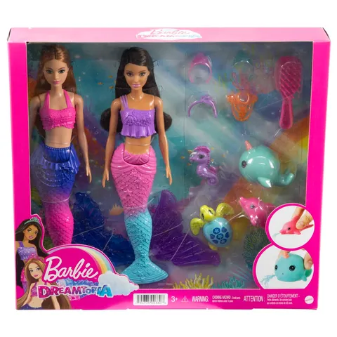 Barbie Mermaid Set With 2 Brunette Dolls, 4 Sea Pet Toys & Accessories
