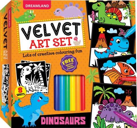 Dreamland Publications - Dinosaurs Velvet Art Set With 10 Free Sketch Pens