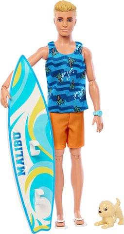 Barbie Ken Doll With Surfboard, Poseable Blonde Barbie Ken Beach Doll