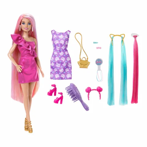 Barbie Fun & Fancy Hair Doll With Extra-Long Colorful Blonde Hair And Styling Accessories