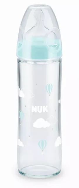 Nuk New Classic Glass Baby Bottle 240 ml With Teat - Blue