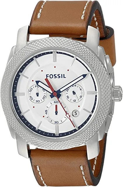 FOSSIL Machine Chronograph Silver Dial Light Brown Leather Men's Watch - FS5063