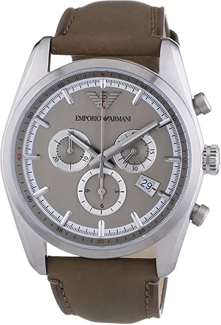 Emporio Armani Sportivo Men's Taupe Dial Leather Band Chronograph Watch - AR6040