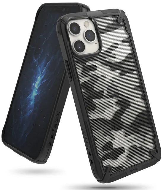 Ringke Cover for iPhone 12 Pro Max Case (6.7 Inch) Hard Fusion-X Ergonomic Transparent Shock Absorption TPU Bumper [ Designed Case for iPhone 12 Pro Max ] - Camo Black