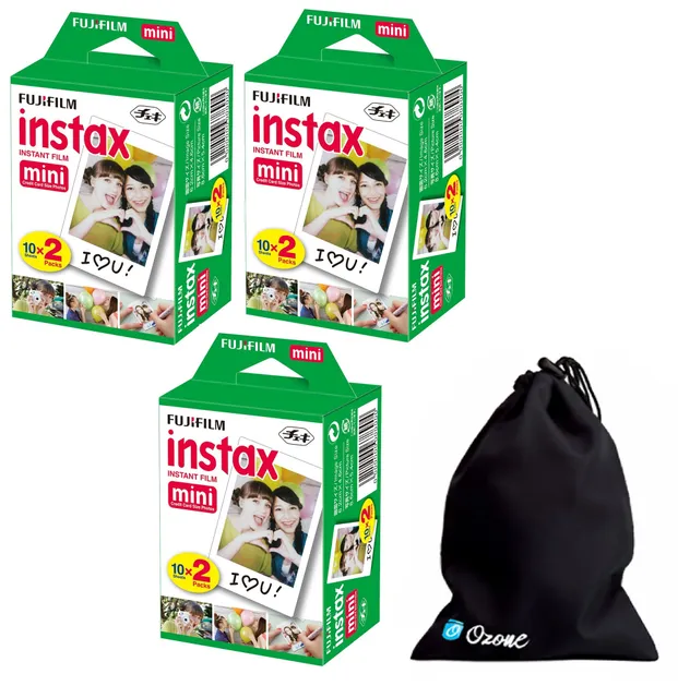 Fuji Instax Mini Plain (Film) Twin 60 Sheets with Ozone Carry bag for Instax mini 7, 7s, 8, 25, 50