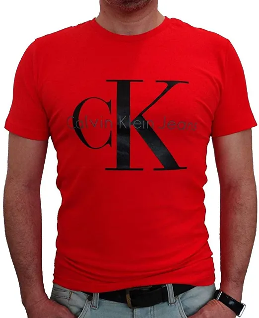Calvin Klein Red Cotton Round Neck T-Shirt For Men
