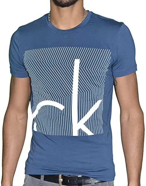 Calvin Klein Blue Cotton Round Neck T-Shirt For Men