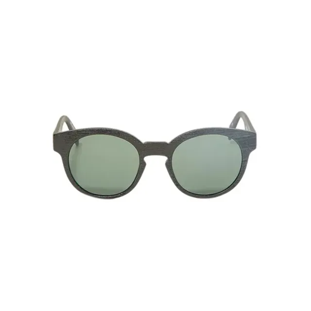 Italia Independent Unisex Round Shape Sunglasses Black Wooden Finish Acetate Frame 0909W3.009.000