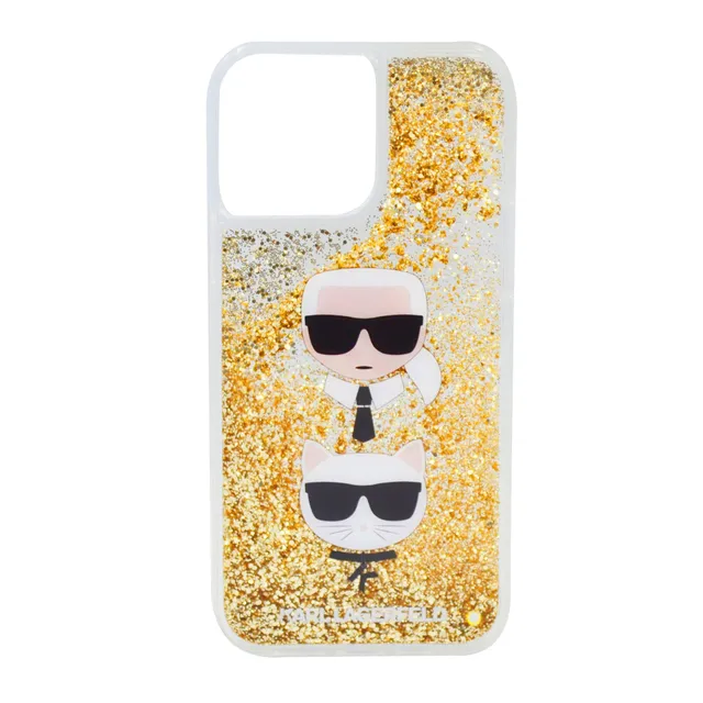 Karl Lagerfeld Liquid Glitter Case And Karl And Choupette Head For Iphone 13 Pro Max Gold