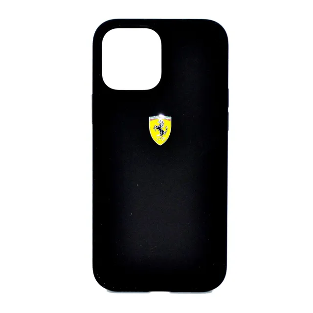Ferrari Liquid Silicone Case Metal Logo For Iphone 13 Black