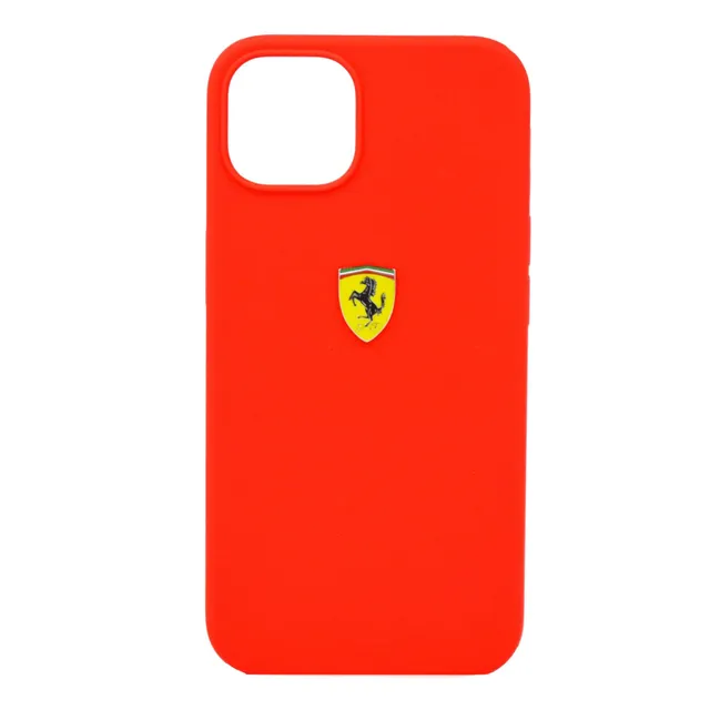 Ferrari Liquid Silicone Case Metal Logo For Iphone 13 Red