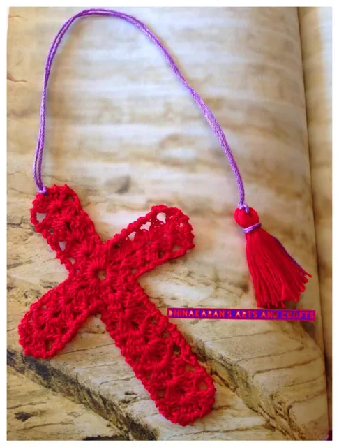 Crochet Cross Bookmark-RED