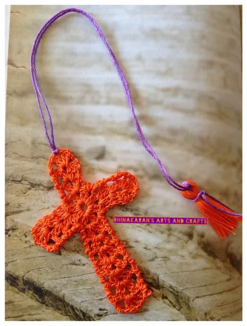 Crochet Cross Bookmark-ORANGE