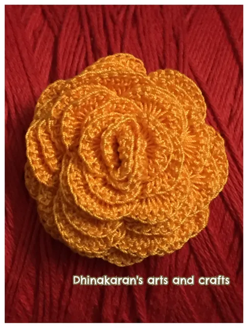 Orange Rose Crochet Brooch Pin