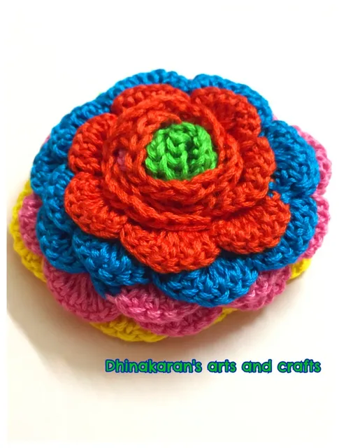 Multicolour Rose Crochet Brooch Pin