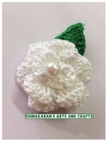 Rose Crochet Brooch Pin-WHITE