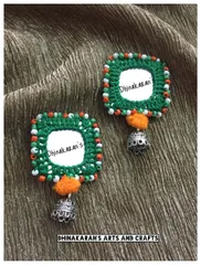 Tiranga Mirror Jhumkis-GREEN