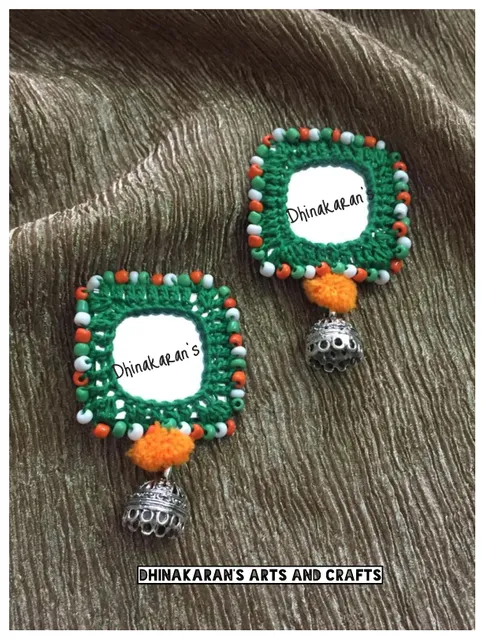 Tiranga Mirror Jhumkis-GREEN
