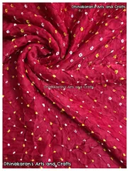RED Pure Gajji Silk Bandhani Fabric