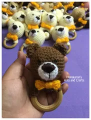 Brown Teddy Bear Crochet Baby Ring Rattle