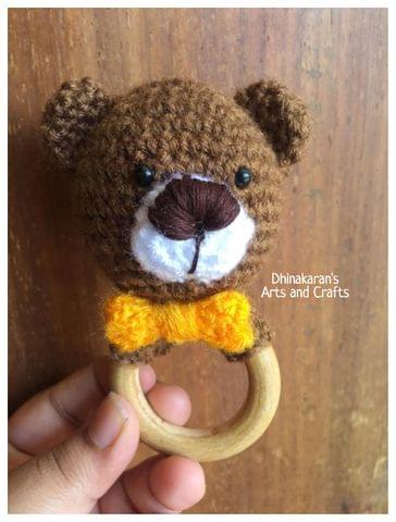 Brown Teddy Bear Crochet Baby Ring Rattle