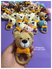 Beige Teddy Bear Crochet Baby Ring Rattle