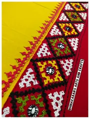 Yellow n Red Double Color Kutchwork Blouse Piece
