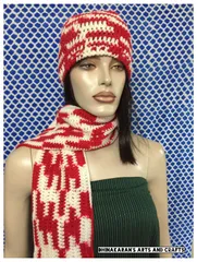 Red & White Crochet Hat & Scarf Set