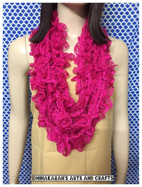 Pink Crochet Ruffle Scarf