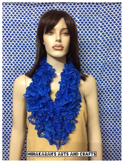 Blue Crochet Ruffle Scarf