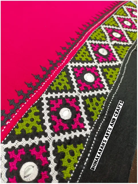 Pink n Black Double Color Kutchwork Blouse Piece