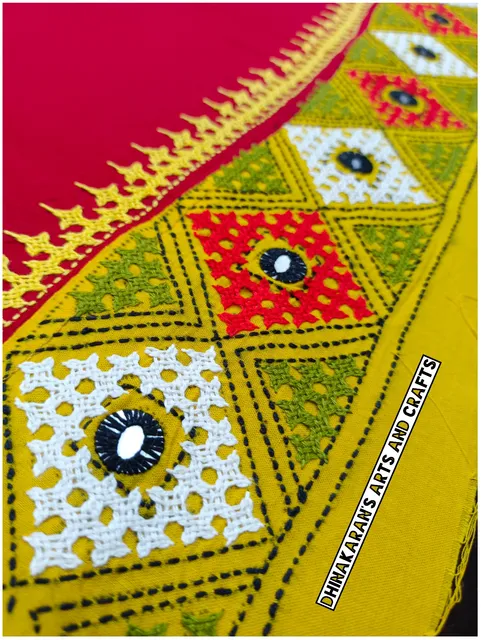 Red n Yellow Double Color Kutchwork Blouse Piece