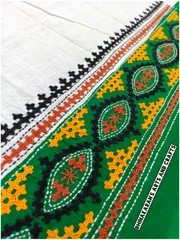 White n Green Double Color Kutchwork Blouse Piece