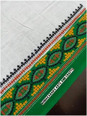 White n Green Double Color Kutchwork Blouse Piece