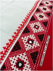 White n Red Double Color Kutchwork Blouse Piece
