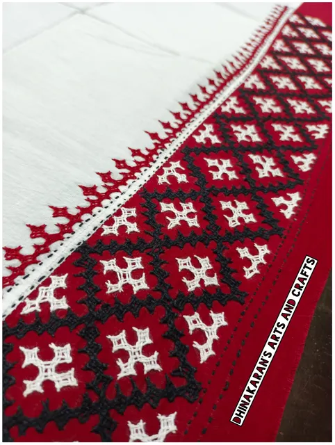 White n Maroon Double Color Kutchwork Blouse Piece