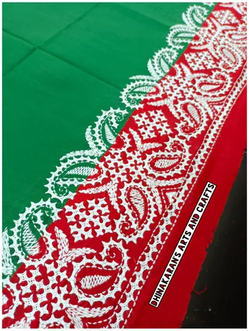 Red n Green Double Color Kutchwork Blouse Piece