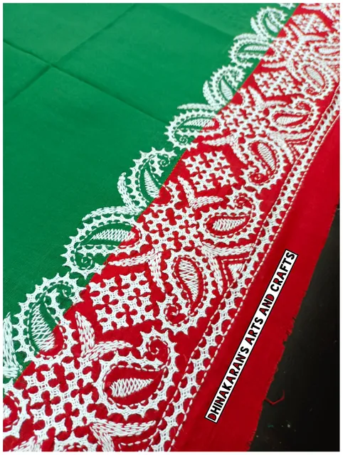 Red n Green Double Color Kutchwork Blouse Piece